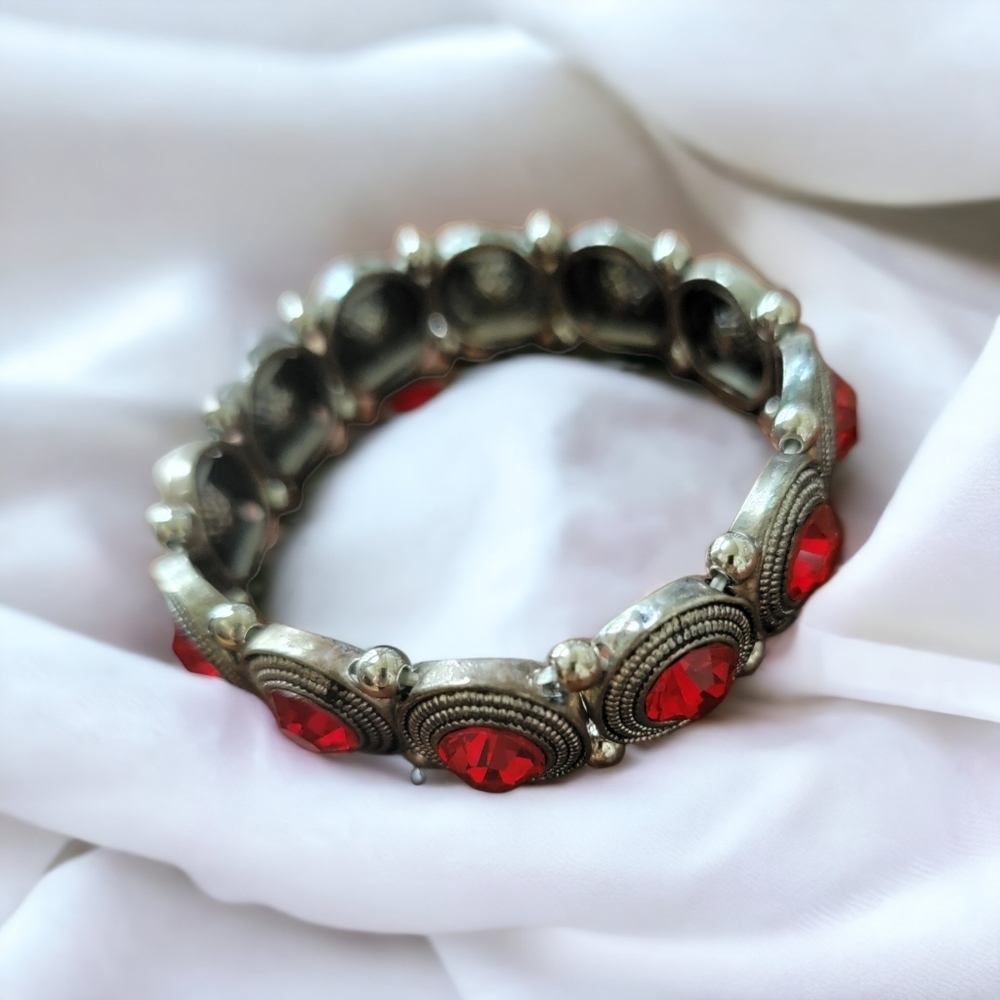 Silver and Red Studded Bracelet
